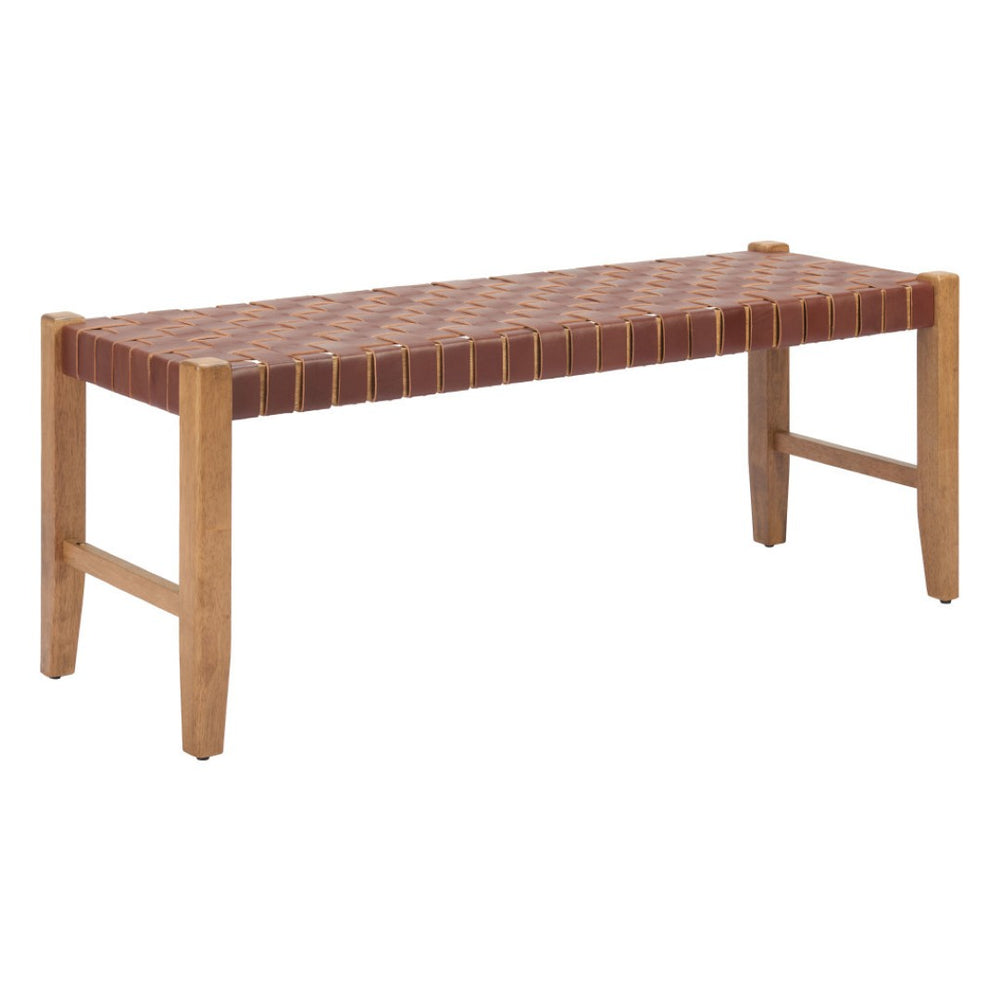 HomeRoots 48" Brown Faux Leather Upholstered Bench with Solid Wood Frame – Stylish Seating for Any Space 668865