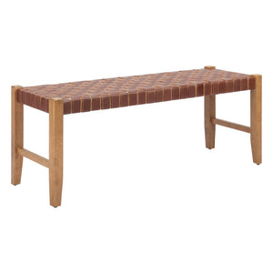 HomeRoots 48" Brown Faux Leather Upholstered Bench with Solid Wood Frame – Stylish Seating for Any Space 668865