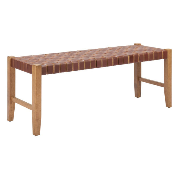 HomeRoots 48" Brown Faux Leather Upholstered Bench with Solid Wood Frame – Stylish Seating for Any Space 668865