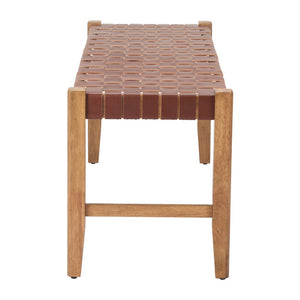 HomeRoots 48" Brown Faux Leather Upholstered Bench with Solid Wood Frame – Stylish Seating for Any Space 668865
