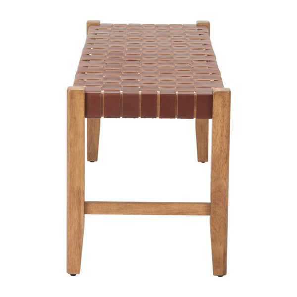 HomeRoots 48" Brown Faux Leather Upholstered Bench with Solid Wood Frame – Stylish Seating for Any Space 668865