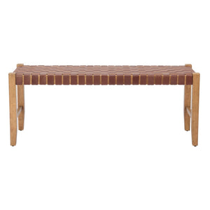 HomeRoots 48" Brown Faux Leather Upholstered Bench with Solid Wood Frame – Stylish Seating for Any Space 668865