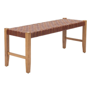 HomeRoots 48" Brown Faux Leather Upholstered Bench with Solid Wood Frame – Stylish Seating for Any Space 668865