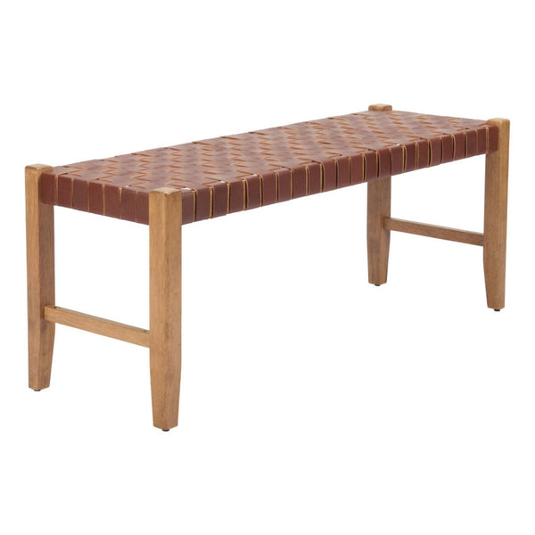 HomeRoots 48" Brown Faux Leather Upholstered Bench with Solid Wood Frame – Stylish Seating for Any Space 668865