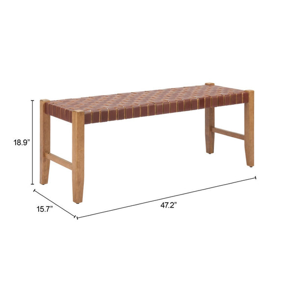 HomeRoots 48" Brown Faux Leather Upholstered Bench with Solid Wood Frame – Stylish Seating for Any Space 668865