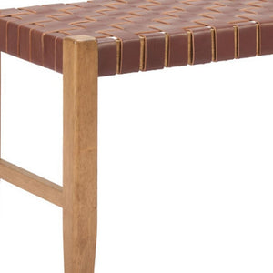 HomeRoots 48" Brown Faux Leather Upholstered Bench with Solid Wood Frame – Stylish Seating for Any Space 668865