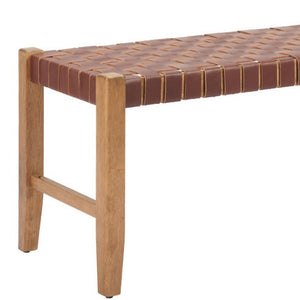 HomeRoots 48" Brown Faux Leather Upholstered Bench with Solid Wood Frame – Stylish Seating for Any Space 668865