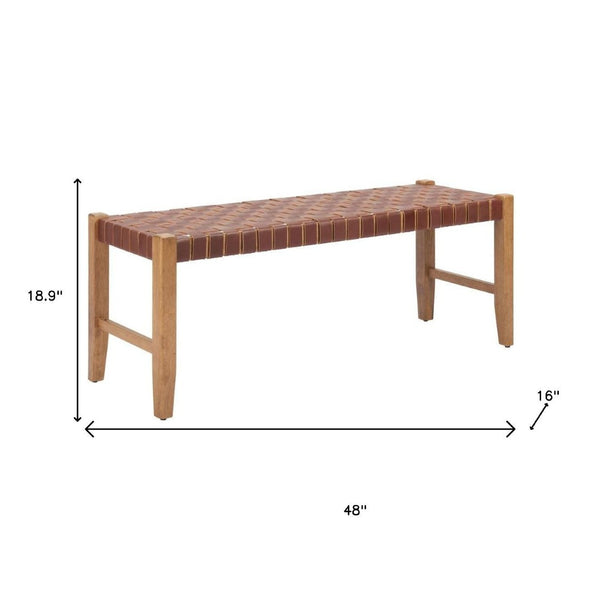 HomeRoots 48" Brown Faux Leather Upholstered Bench with Solid Wood Frame – Stylish Seating for Any Space 668865