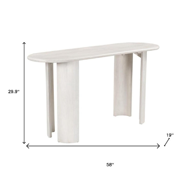 HomeRoots 58" White Solid Wood Oval Console Table – Versatile Entryway, Living Room, and Bedroom Accent Piece 668866