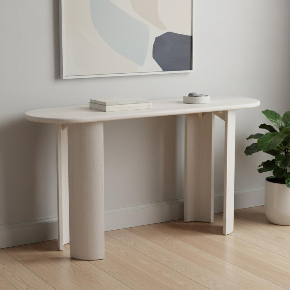 HomeRoots 58" White Solid Wood Oval Console Table – Versatile Entryway, Living Room, and Bedroom Accent Piece 668866