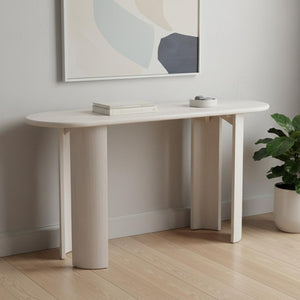 HomeRoots 58" White Solid Wood Oval Console Table – Versatile Entryway, Living Room, and Bedroom Accent Piece 668866