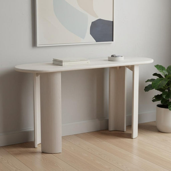 HomeRoots 58" White Solid Wood Oval Console Table – Versatile Entryway, Living Room, and Bedroom Accent Piece 668866