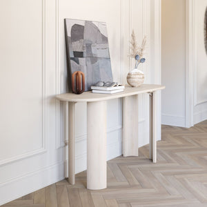 HomeRoots 58" White Solid Wood Oval Console Table – Versatile Entryway, Living Room, and Bedroom Accent Piece 668866