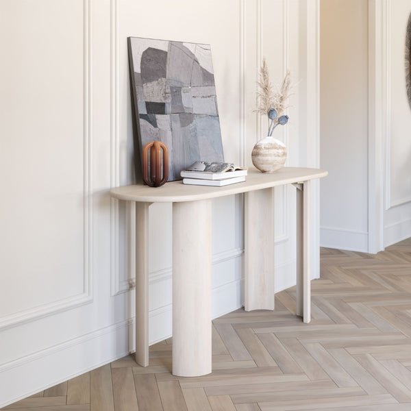 HomeRoots 58" White Solid Wood Oval Console Table – Versatile Entryway, Living Room, and Bedroom Accent Piece 668866