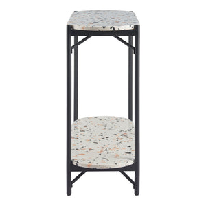 HomeRoots 36" Chic Oval Console Table with Faux Terrazzo Top & Black Steel Base - Two-Tier Storage Solution 668867