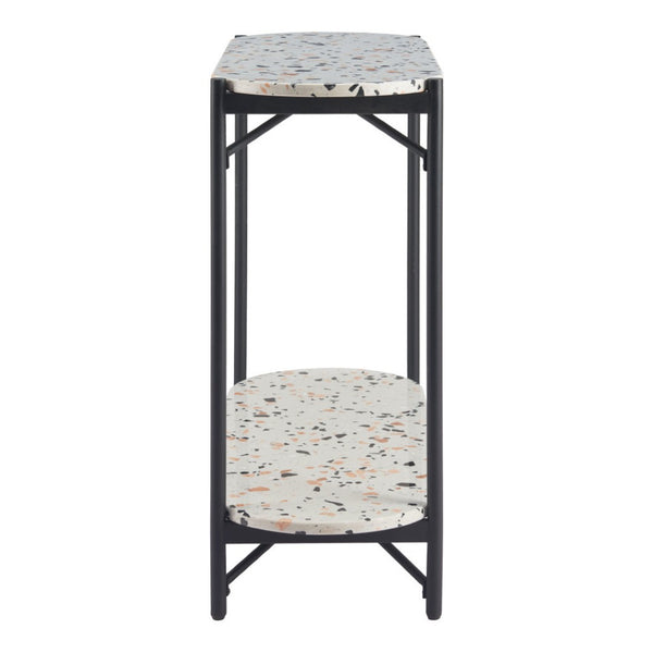 HomeRoots 36" Chic Oval Console Table with Faux Terrazzo Top & Black Steel Base - Two-Tier Storage Solution 668867