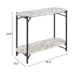 HomeRoots 36" Chic Oval Console Table with Faux Terrazzo Top & Black Steel Base - Two-Tier Storage Solution 668867
