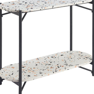 HomeRoots 36" Chic Oval Console Table with Faux Terrazzo Top & Black Steel Base - Two-Tier Storage Solution 668867