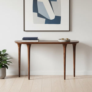 HomeRoots 48" Brown Solid Wood Half Circle Console Table - Elegant Entryway Accent for Decor & Essentials Storage 668868