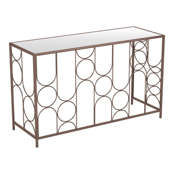 HomeRoots 50" Modern Bronze Mirrored Console Table with Geometric Steel Frame for Stylish Home Décor & Function 668869