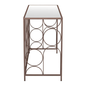 HomeRoots 50" Modern Bronze Mirrored Console Table with Geometric Steel Frame for Stylish Home Décor & Function 668869