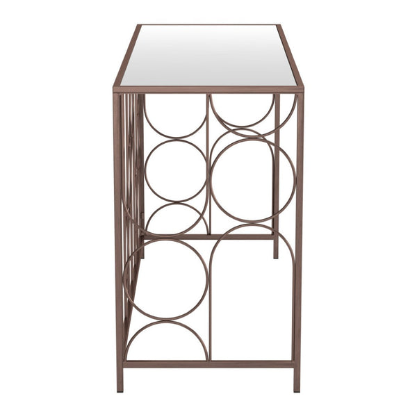 HomeRoots 50" Modern Bronze Mirrored Console Table with Geometric Steel Frame for Stylish Home Décor & Function 668869
