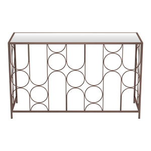 HomeRoots 50" Modern Bronze Mirrored Console Table with Geometric Steel Frame for Stylish Home Décor & Function 668869
