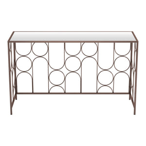 HomeRoots 50" Modern Bronze Mirrored Console Table with Geometric Steel Frame for Stylish Home Décor & Function 668869