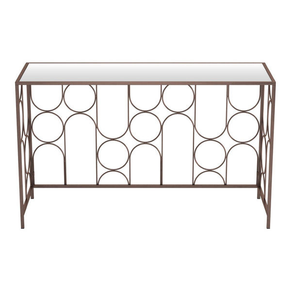 HomeRoots 50" Modern Bronze Mirrored Console Table with Geometric Steel Frame for Stylish Home Décor & Function 668869