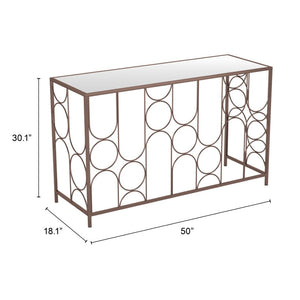 HomeRoots 50" Modern Bronze Mirrored Console Table with Geometric Steel Frame for Stylish Home Décor & Function 668869