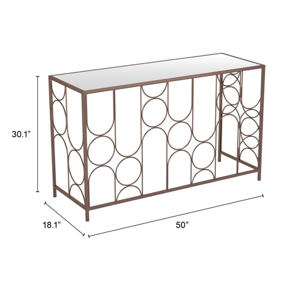 HomeRoots 50" Modern Bronze Mirrored Console Table with Geometric Steel Frame for Stylish Home Décor & Function 668869