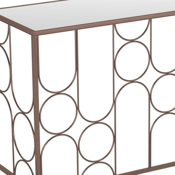 HomeRoots 50" Modern Bronze Mirrored Console Table with Geometric Steel Frame for Stylish Home Décor & Function 668869