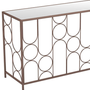 HomeRoots 50" Modern Bronze Mirrored Console Table with Geometric Steel Frame for Stylish Home Décor & Function 668869