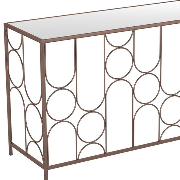 HomeRoots 50" Modern Bronze Mirrored Console Table with Geometric Steel Frame for Stylish Home Décor & Function 668869