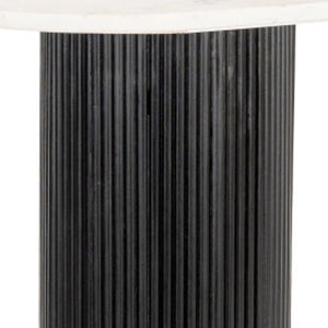 HomeRoots 52" Stylish Oval Console Table - Genuine White Marble Top & Black Solid Wood Double Pedestals 668870