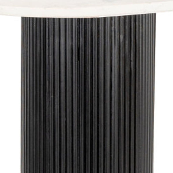 HomeRoots 52" Stylish Oval Console Table - Genuine White Marble Top & Black Solid Wood Double Pedestals 668870