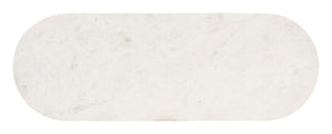HomeRoots 52" Stylish Oval Console Table - Genuine White Marble Top & Black Solid Wood Double Pedestals 668870