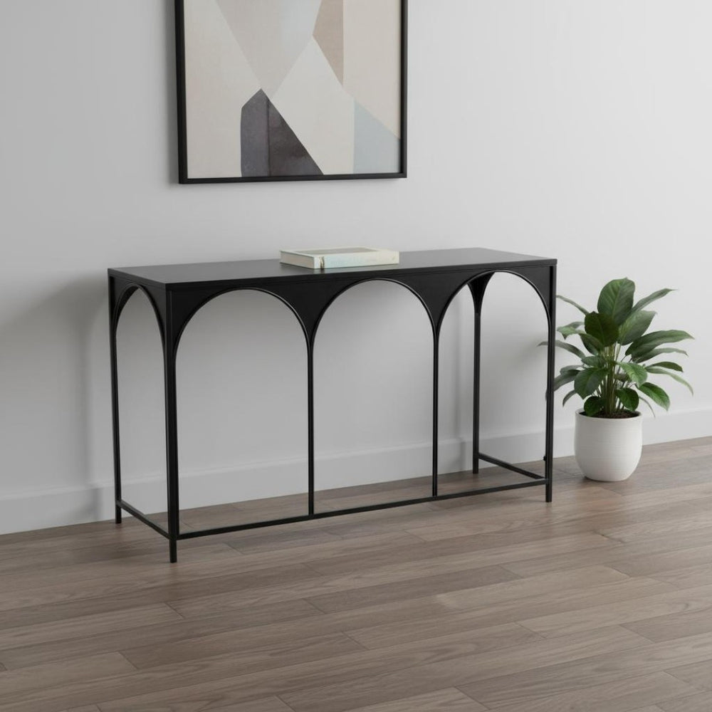 HomeRoots 50" Sleek Black Steel Frame Console Table - Modern Design for Entryways, Living Rooms & Small Spaces 668872
