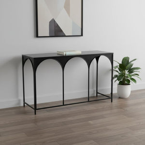 HomeRoots 50" Sleek Black Steel Frame Console Table - Modern Design for Entryways, Living Rooms & Small Spaces 668872