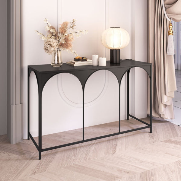 HomeRoots 50" Sleek Black Steel Frame Console Table - Modern Design for Entryways, Living Rooms & Small Spaces 668872