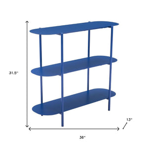 HomeRoots 36" Blue Steel Oval Console Table - Stylish 3-Tier Design for Entryways, Living Rooms & Offices 668873