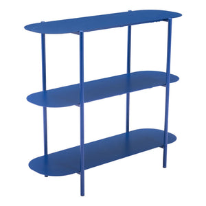 HomeRoots 36" Blue Steel Oval Console Table - Stylish 3-Tier Design for Entryways, Living Rooms & Offices 668873