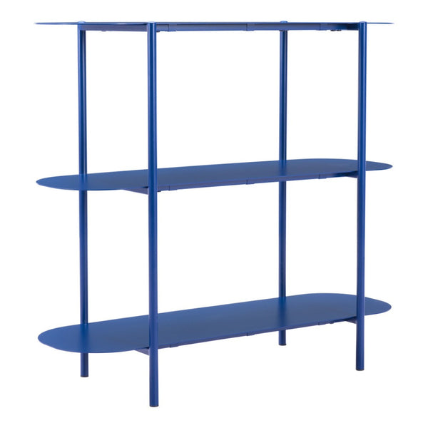 HomeRoots 36" Blue Steel Oval Console Table - Stylish 3-Tier Design for Entryways, Living Rooms & Offices 668873