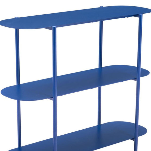 HomeRoots 36" Blue Steel Oval Console Table - Stylish 3-Tier Design for Entryways, Living Rooms & Offices 668873