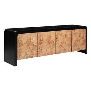 HomeRoots 67" Stylish Black and Natural Solid Wood Sideboard - Versatile Storage Cabinet for Any Room 668875