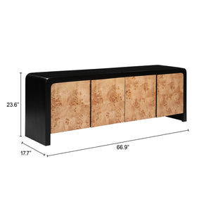 HomeRoots 67" Stylish Black and Natural Solid Wood Sideboard - Versatile Storage Cabinet for Any Room 668875