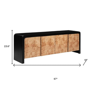 HomeRoots 67" Stylish Black and Natural Solid Wood Sideboard - Versatile Storage Cabinet for Any Room 668875