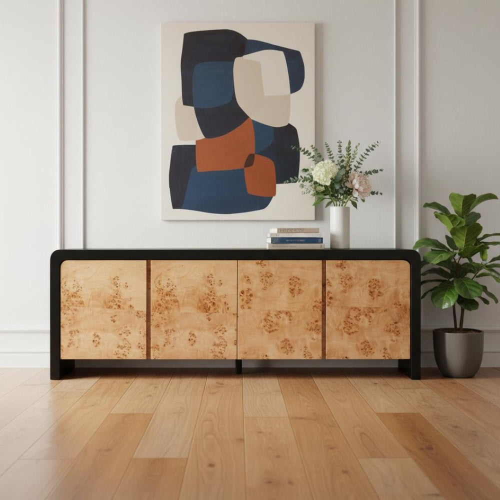 HomeRoots 67" Stylish Black and Natural Solid Wood Sideboard - Versatile Storage Cabinet for Any Room 668875