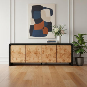 HomeRoots 67" Stylish Black and Natural Solid Wood Sideboard - Versatile Storage Cabinet for Any Room 668875