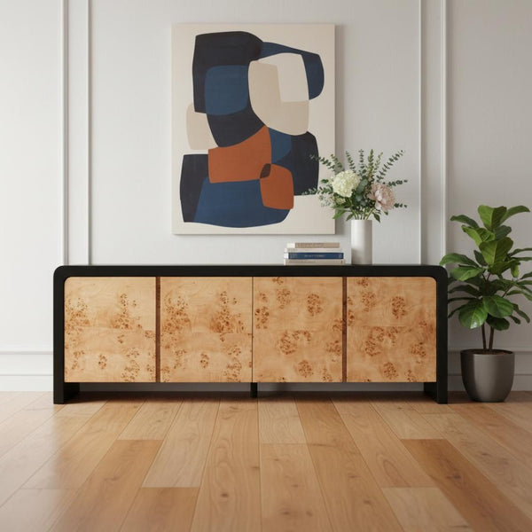HomeRoots 67" Stylish Black and Natural Solid Wood Sideboard - Versatile Storage Cabinet for Any Room 668875